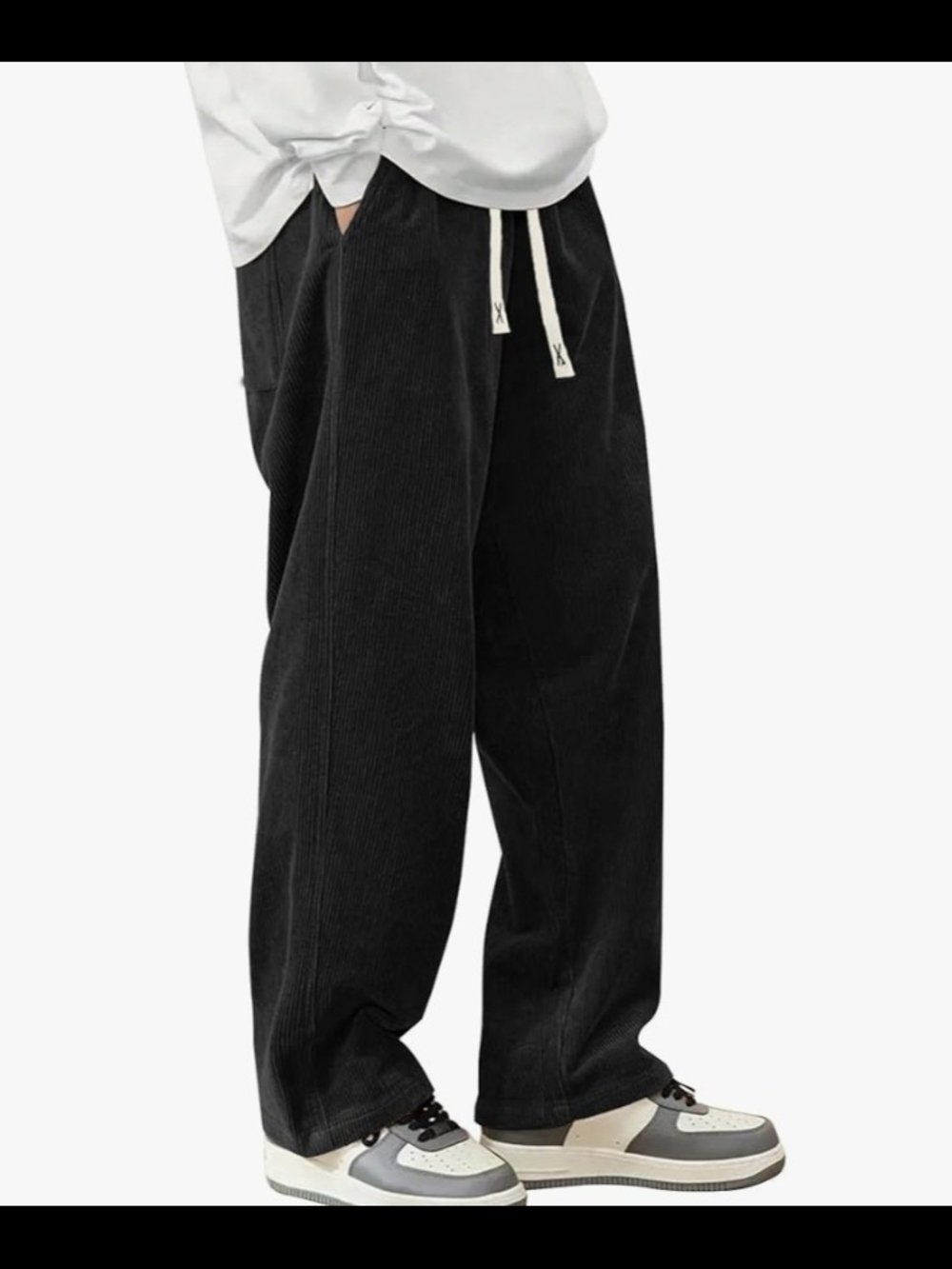 Hidkat Fashion Relaxed Wide-Leg Corduroy Pants - Black✨Size Large